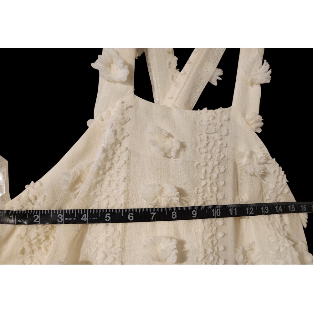 Eloquii White Textured 3D Floral Pom Pom Maxi Dress Size 16 Square Neck Boho - Picture 5 of 7